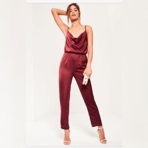 Missguided Burgundy Satin Jumpsuit